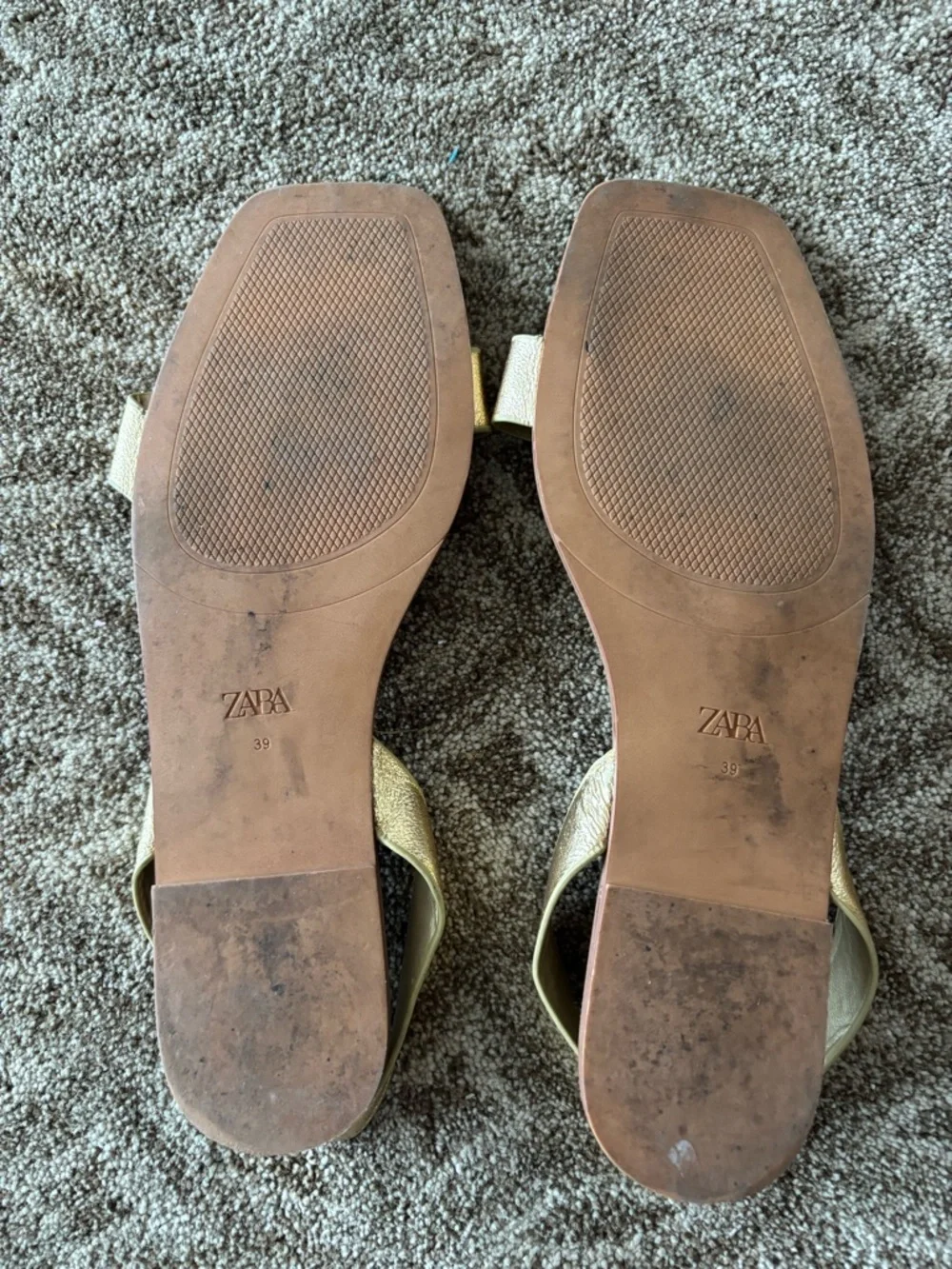 Zara Metallic Gold Square-Toe Slingback Sandals - Picture 4 of 5